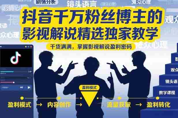 抖音千万粉丝博主的影视解说精选独家教学，干货满满，掌握影视解说盈利密码 - 创创网